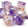 7 Pcs Purple White Resin Golden Number Sharp Edge Dice Polyhedral Dice Suitable for Role-Playing RPG  Board Game