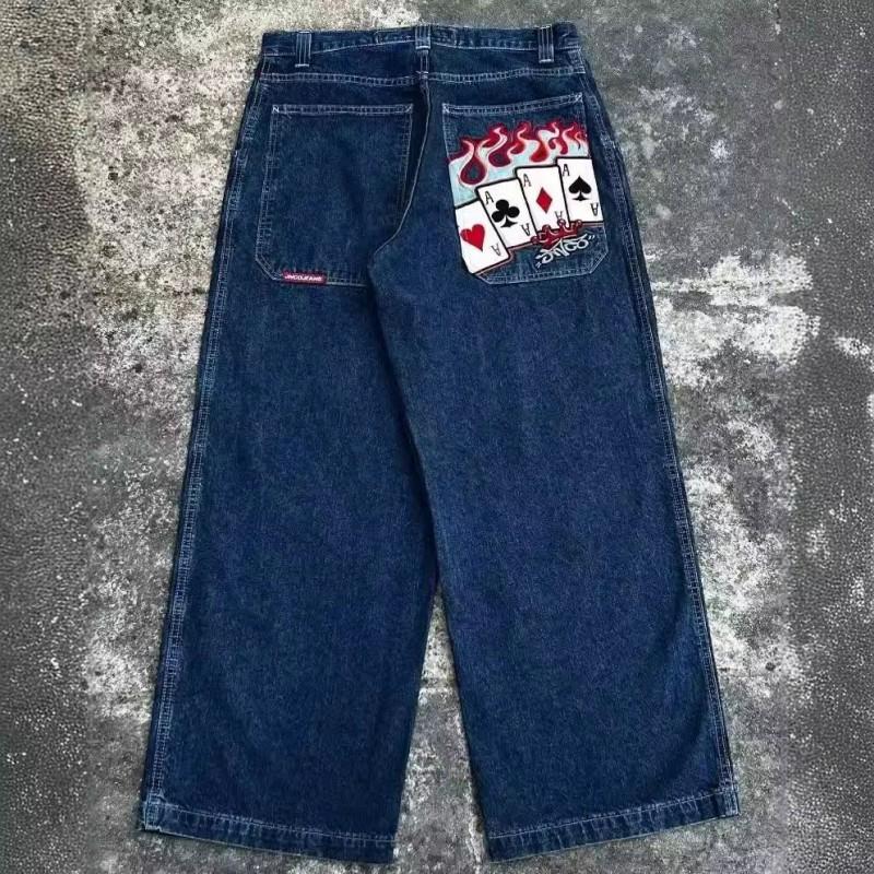 Jeans da Uomo Vestibilità Rilassata Denim Lavato Vintage Con Stampa Grafica Gamba Dritta Pantaloni Streetwear Autunno