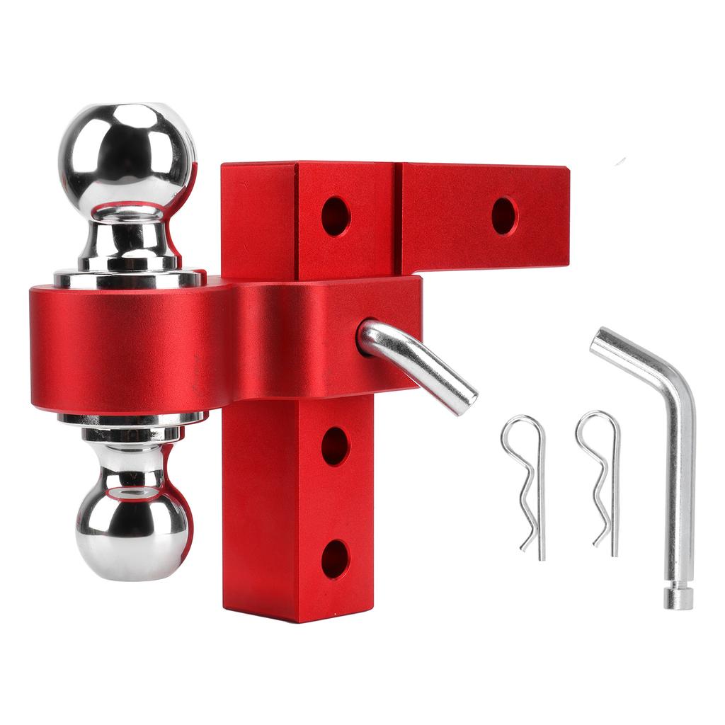 Towing Trailer Hitch Mount with Dual Balls Lock Pins 6in Adjustable Drop Aluminum for 2in Receivers Red