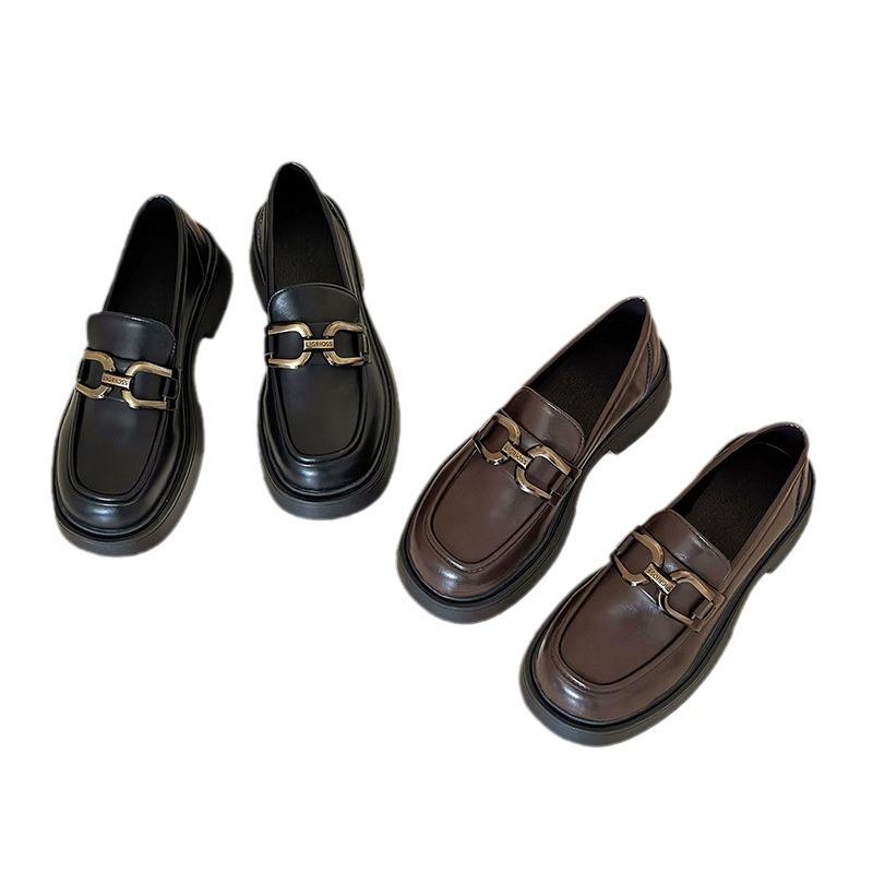 Shoes women's platform one-pedal women's shoes new autumn and winter small leather shoes black single shoes