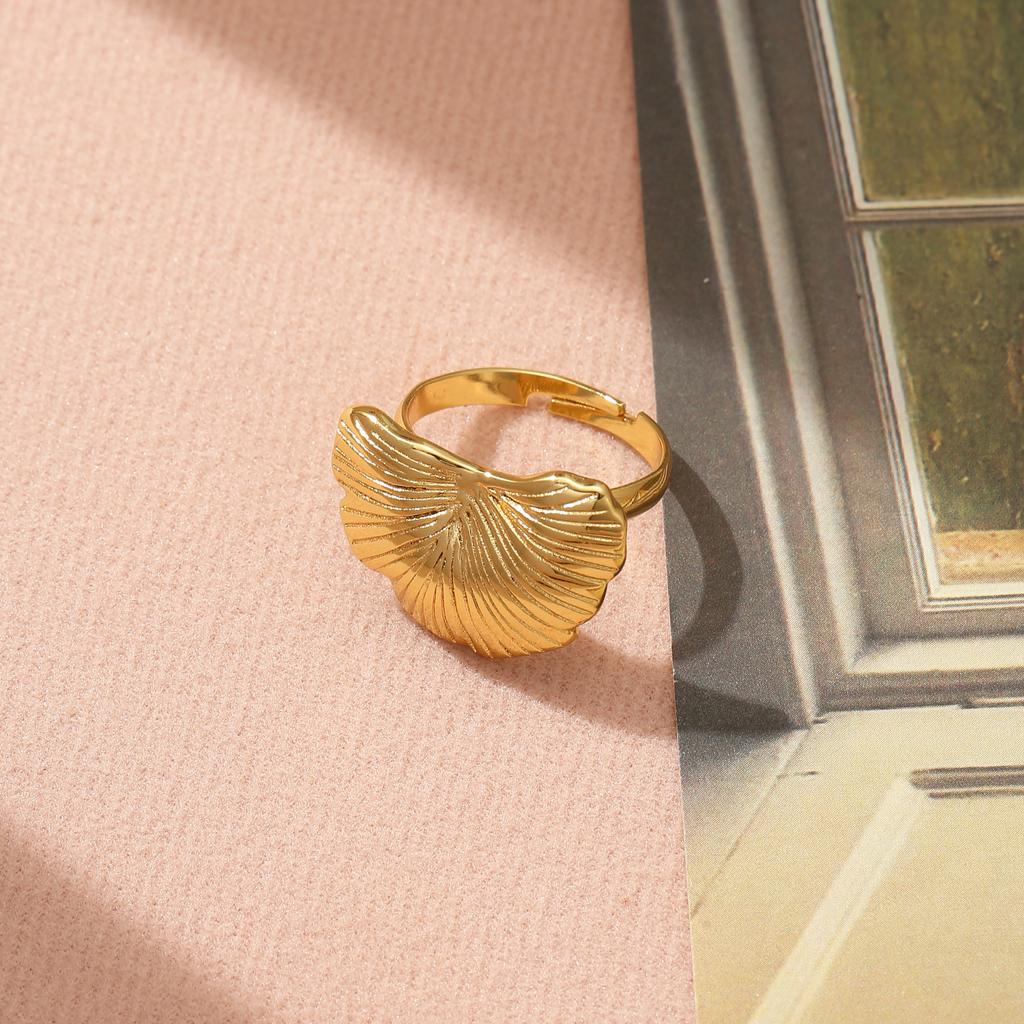 Golden Plated Ginkgo Leaf Open Adjustable Ring for Women Elegant Statement Jewelry Gift