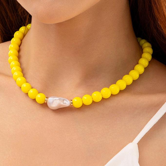 Accessories, simple beaded color bracelet jewelry set, geometric creative special-shaped imitation pearl necklace