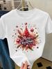 (Asian Size) Sweet Cute Merry Christmas Short Sleeve T-shirts Women's Top O-neck T Shirt Print Fashion Casual New Year Clothing Graphic Tee