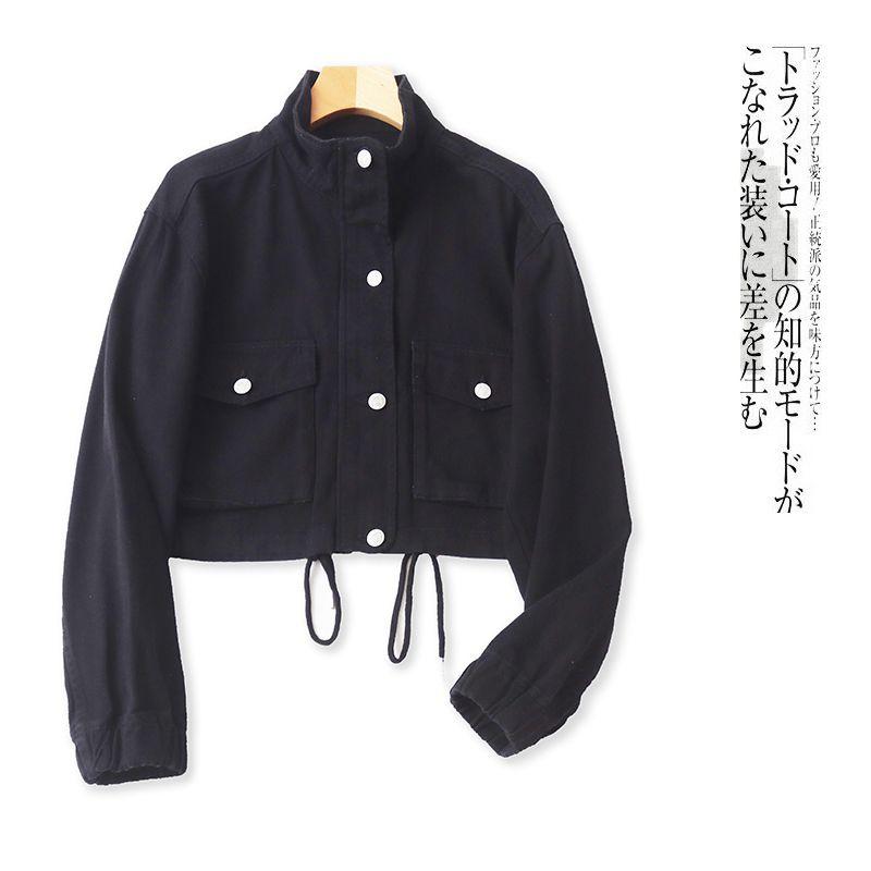 

Denim Outwear Fall New Arrival Foreign Trade Women s Clothing Stand Collar Stand Collar Button Long Sleeves Short Casual Jacket Outwear 29691 Black C- 8-29-2 L