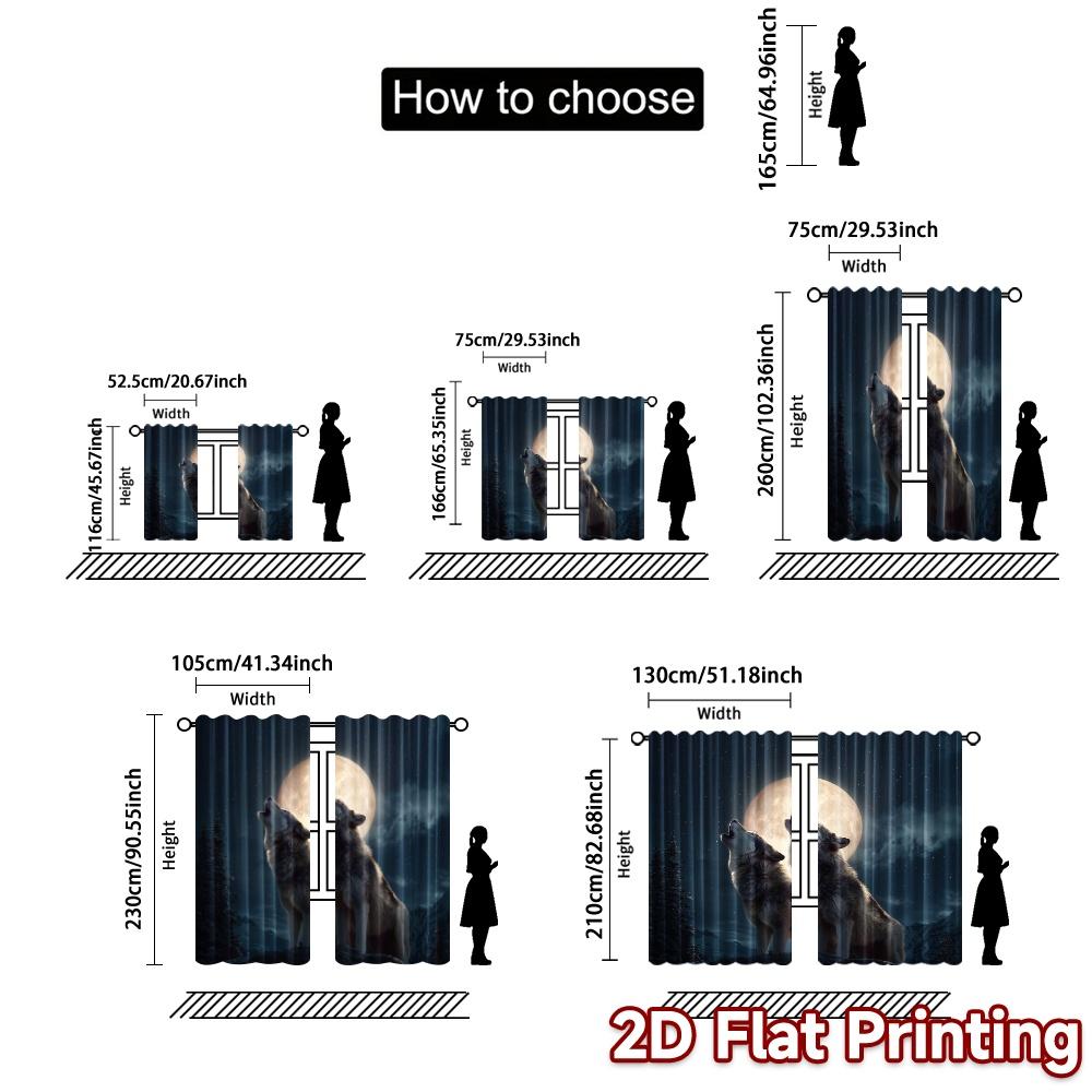2pcs, 2D FLAT PRINTING Curtains (Without Rod) Lunar Harmony Light Filtering Modern Curtains Durable 100% Polyester Fabric