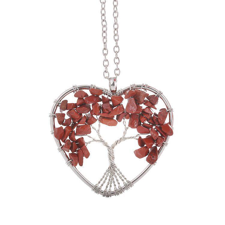 Seven-Color Crystal Tree of Life Necklace with Heart-Shaped Stone Root N36
