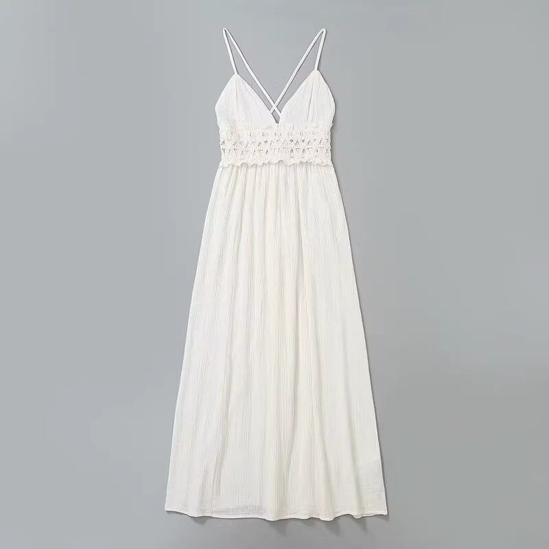 

Модный стиль Летняя мода Трендовое платье миди на бретелях с V-образным вырезом, крючком на талии и длинной лоскутной юбкой 7200222 White XS