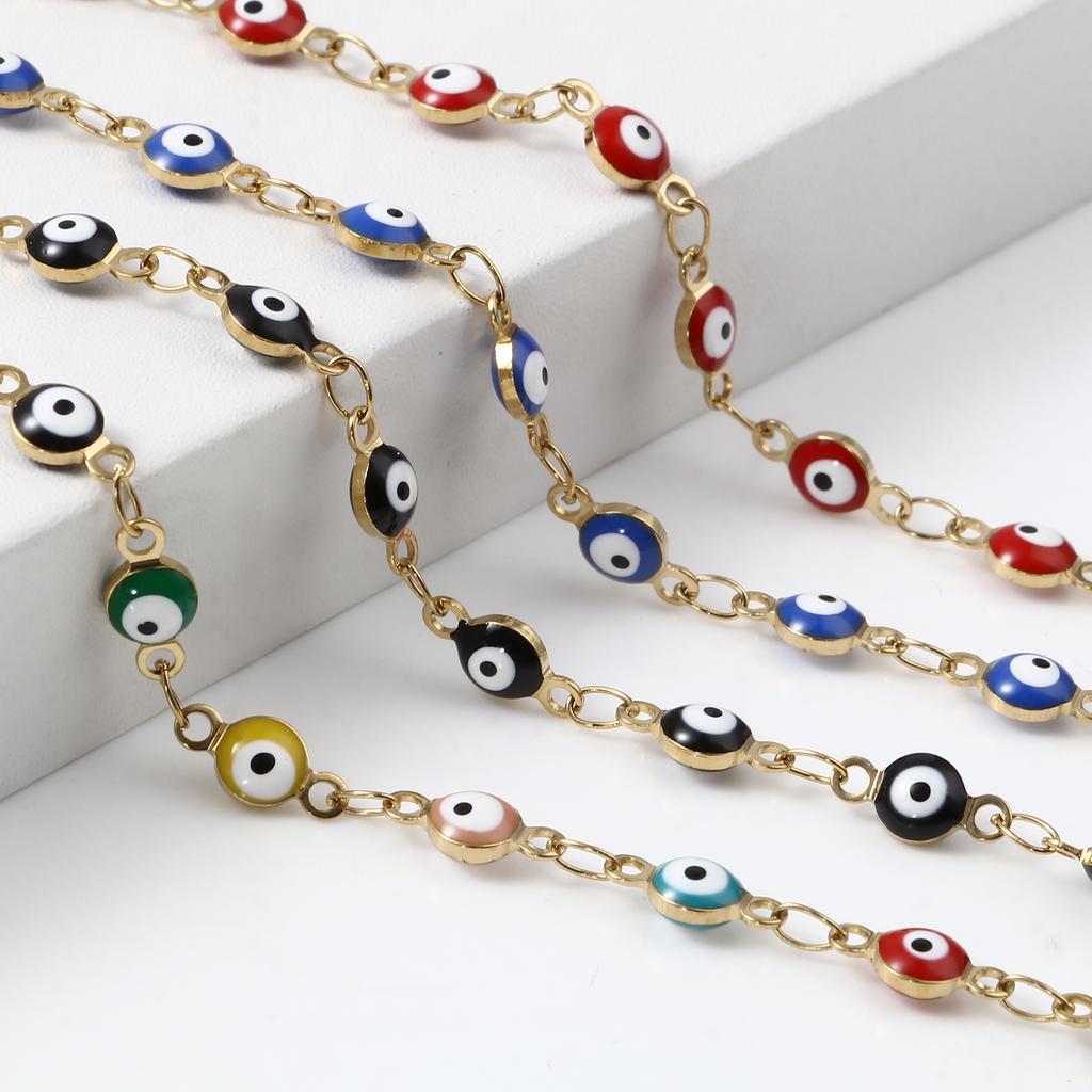 Stainless Steel Religious Bracelets Gold Color Multicolor Round Evil Eye Enamel For Women Men Gifts 13.5cm(5 3/8") Long, 1 Piece