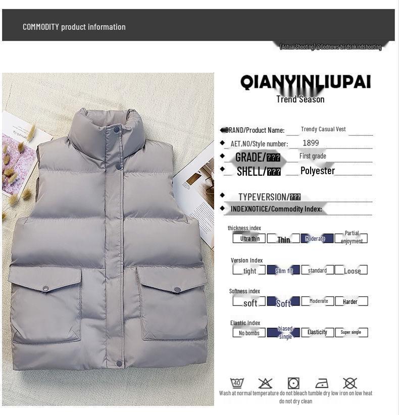 2023 Women's Winter Bread Style Short Down Cotton Padded Vest - Sleeveless, Casual Korean Fashion