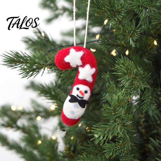 Soft Woolen Decorations for Kids Christmas Felt Ornament, Handmade Wool Santa Candy Cane House Cozy Winter Atmosphere Accents Snowman Hanging Holiday