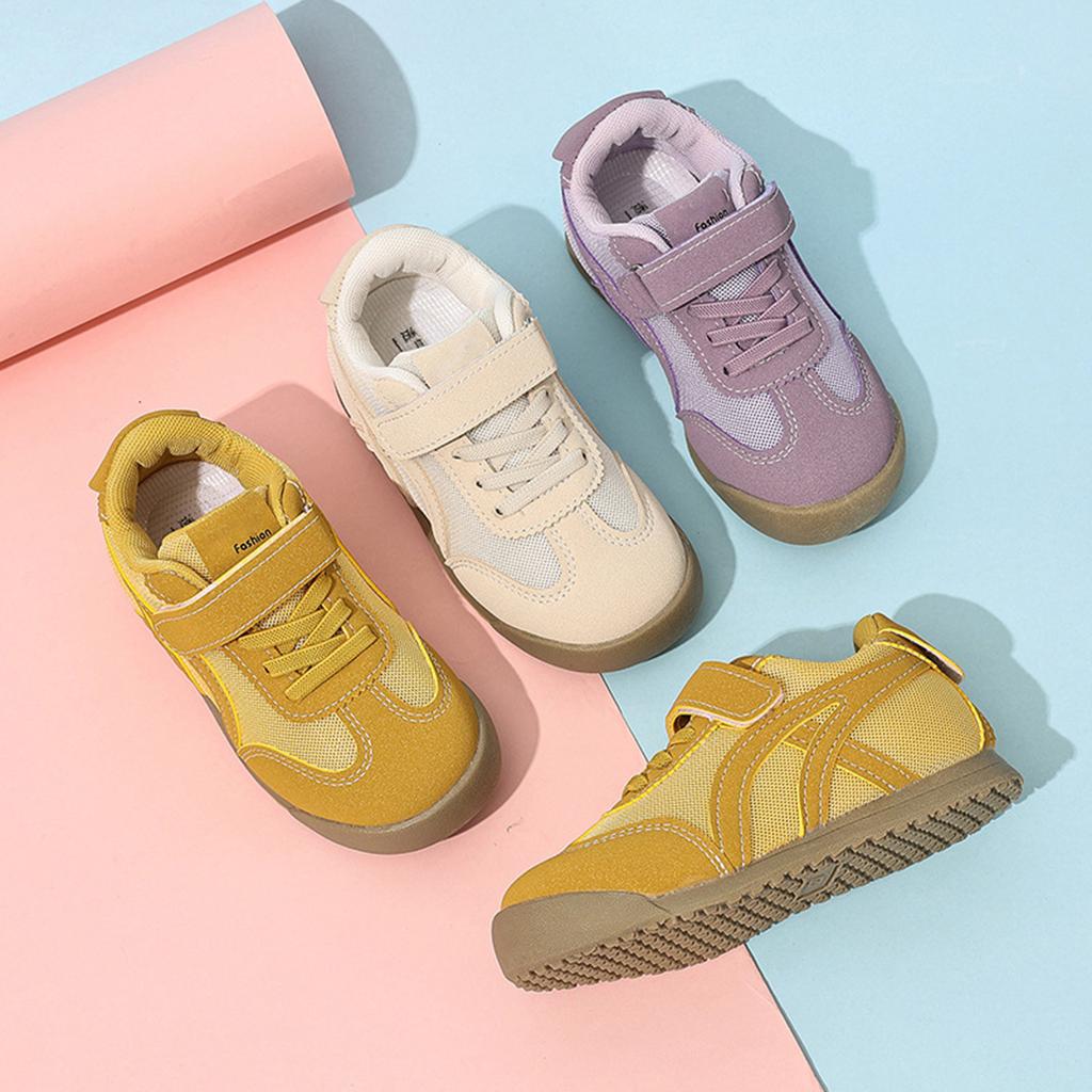 Kids Soft Sole Casual Shoes Lightweight Breathable Mesh Upper Non Slip Comfortable Fit Adjustable Strap and Lace Closure Toddler Sneakers