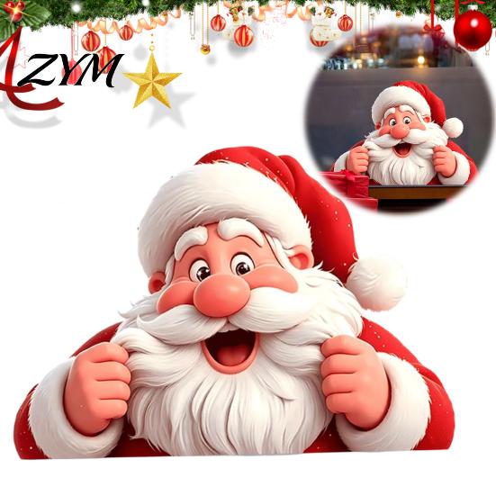 Christmas Home Decorations Peeking Santa Claus Static Window Cling, 3D Effect Holiday Gift for Sticker, Reusable Glass Decal Decor Xmas Party Supplies
