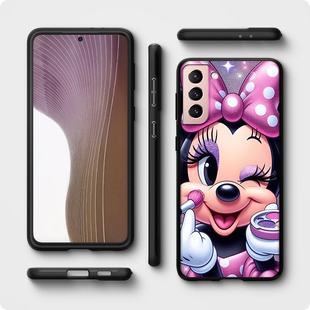 Cartoon Minnie Case for Samsung Galaxy S23 S10e S10 S21 FE S22 S9 S24 Ultra S20 Plus Soft Black TPU Phone Cover Bumper