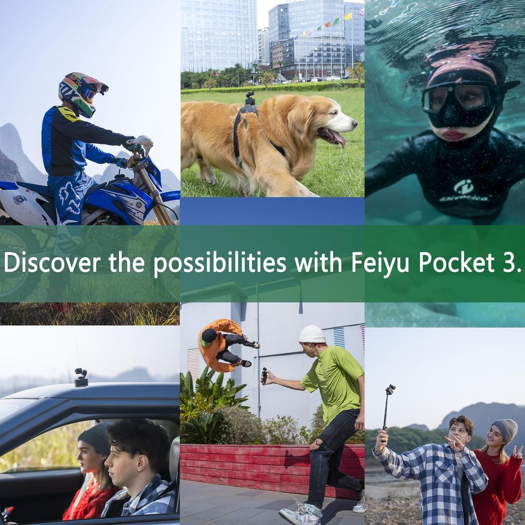 FeiyuTech Pocket 3 Combo Video Gimbal VLOG Camera with Detachable Stabilized Action 4K 60 AI for Handlebar [Official] Camera, Camera, Tripod, 3-Axis