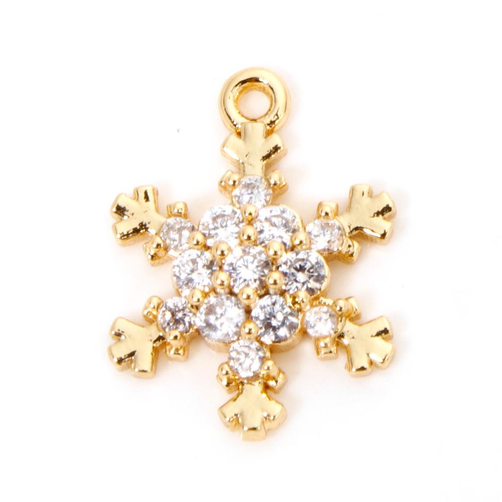 1 Piece Brass Christmas Charms 18K Gold Plated Christmas Snowflake Clear Cubic Zirconia Pendants For DIY Jewelry Making Findings
