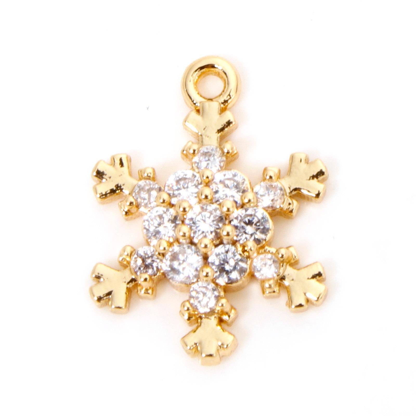 

1 Piece Brass Christmas Charms 18K Gold Plated Christmas Snowflake Clear Cubic Zirconia Pendants For DIY Jewelry Making Findings
