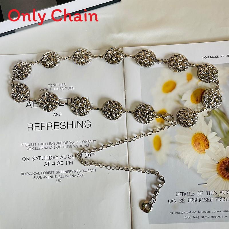 Womens Metal Link Waist Chain With Round Alloy Pendant Fashionable Dress Belt