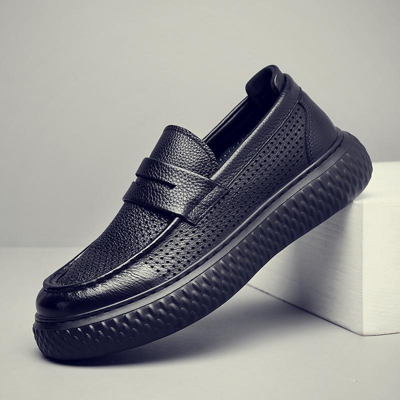 

Men s shoes summer 2025 new hollow leather breathable one-pedal dad leather shoes men s hole shoes casual sandals 38