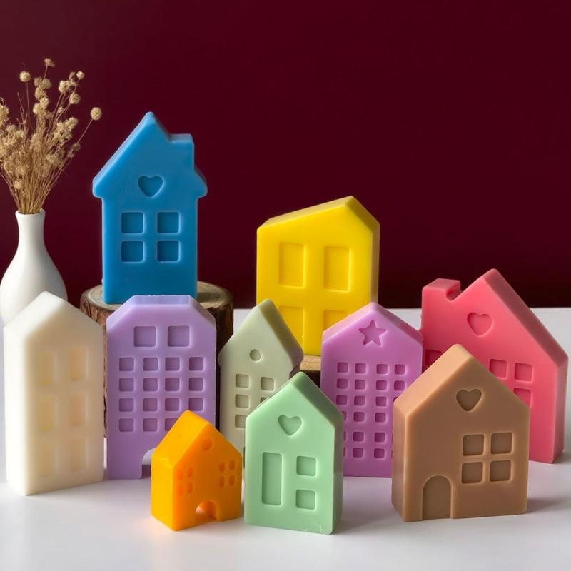 10 Cavities House Silicone Molds for Candle Soap Chocolate Home Decoration Cabin Silicone Candle Molds for Epoxy Resin