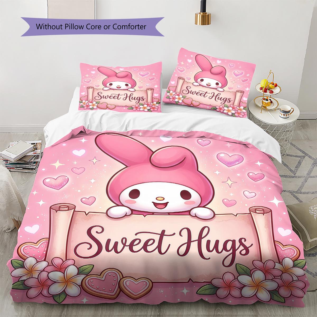 

My Melody Pink Pattern Bedding,Quilt Set Quilt Cover Pillowcase Home Birthday Gift(1 * duvet cover + 2 * pillowcase, without core) 135x200cm