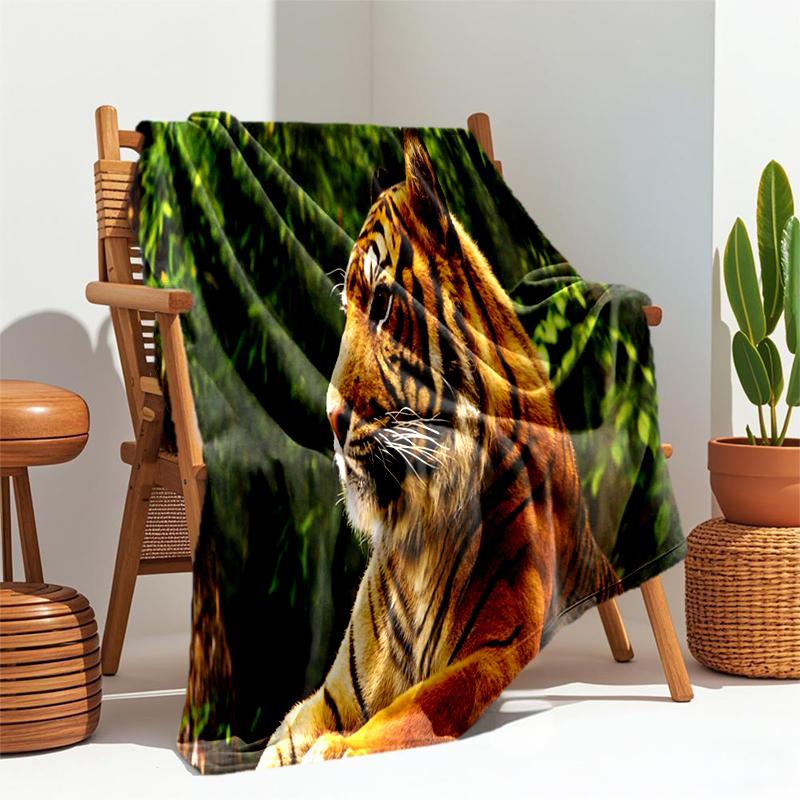1PC cartoon tiger printed blanket, all season lightweight home office outdoor nap multifunctional blanket A6