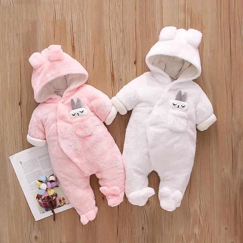 Autumn Winter Baby Plush Climbing Clothes Baby Warm and Thick Cartoon Dog Rabbit Cute Cotton