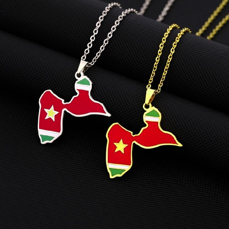 Guadeloupe Map Pendant Necklace Map and Flag Neckchain 50cm Length Choker Chain