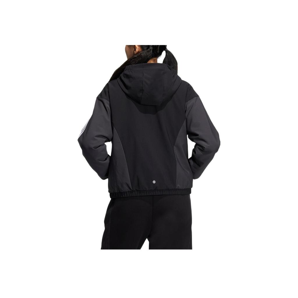 Adidas Logo Print Sports Hooded Jacket Women Tops Black HY2874