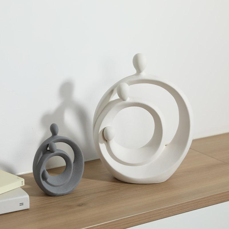 Ceramic Handicraft A Family of Three Abstract Family Sculpture Circular Geometric Ornaments Home Decoration Accessories