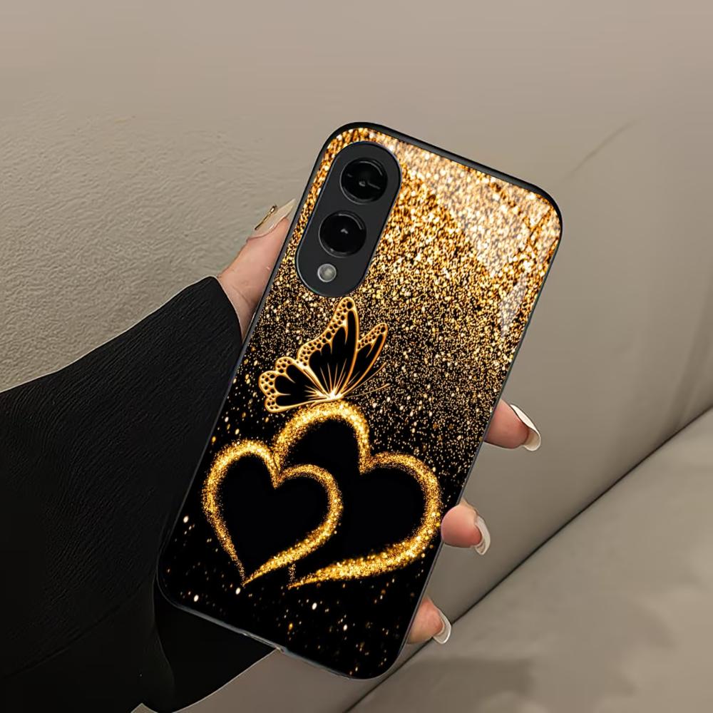 Gold Dust Love Butterfly PhoneCase Glass PhoneCase for Samsung Galaxy S26 S25 S24 S23 S22 S21 FE Ultra Plus Scratch Proof Smooth