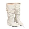 Wedge heel boots autumn and winter new pointed high heel wrinkled pile boots wide knight boots