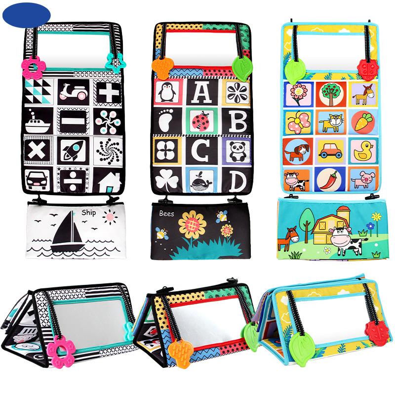 Baby Early Education Cognitive Chasing Training Haha Mirror Car Back Seat Foldable Cloth Book Baby Toys 0-1 Years Old Smart