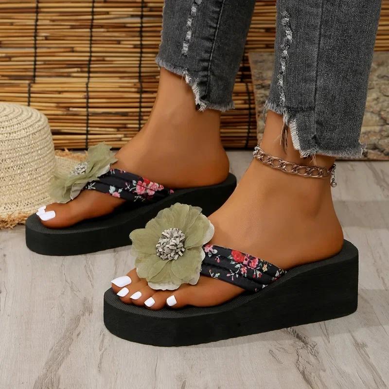 Fashion Slippers Women 2025 Light Shoes Female Casual Flip Flops Woman Slippers Plus Size Floral Print Platform Wedges Women's Sandals
