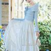 Autumn Blue 3D Floral Slim-Fit Square Neck Knit Top with Skirt