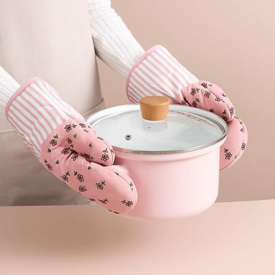 Household Printed Flower Dots Heat Insulation Gloves Thickened Anti-Scalding Insulation Gloves Oven Mitts High Temperature