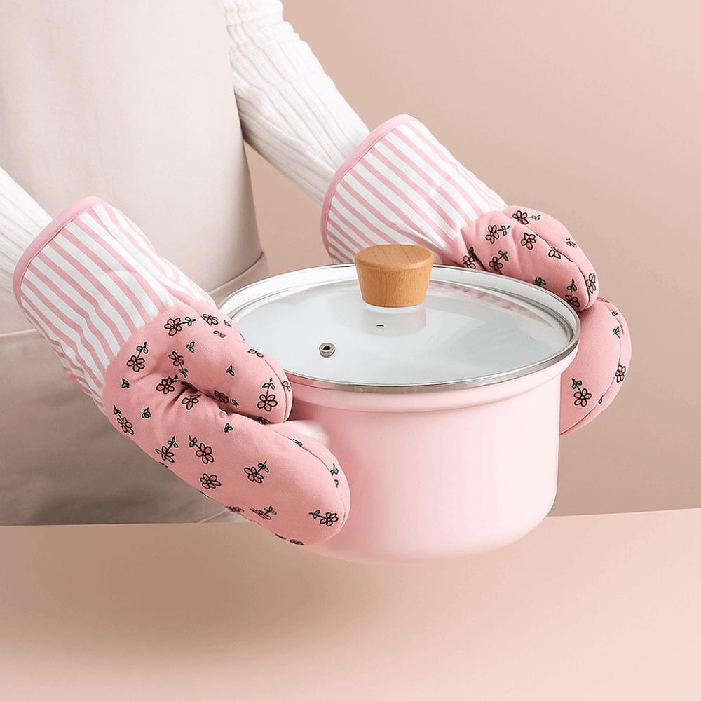 Haushalts-Blumenpunkte Hitzeschutzhandschuhe Verdickte Verbrühschutz-Ofenhandschuhe Mikrowellenhandschuhe Hohe Temperatur