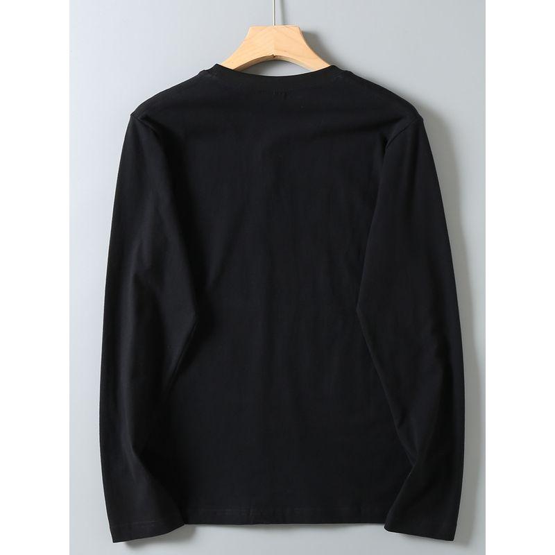 Original Foreign Trade Autumn and Winter Casual American Retro Print Simple Washed Loose Round Neck Long Sleeve T-Shirt Base Shirt for Men