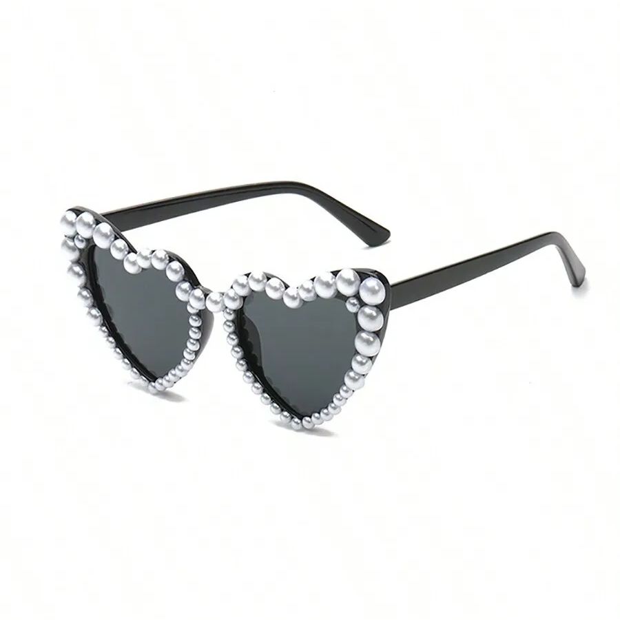 Heart Big Frame Love Inlaid Pearl fashion Ladies Sunglasses Wedding Decorative Glasses for Party Use