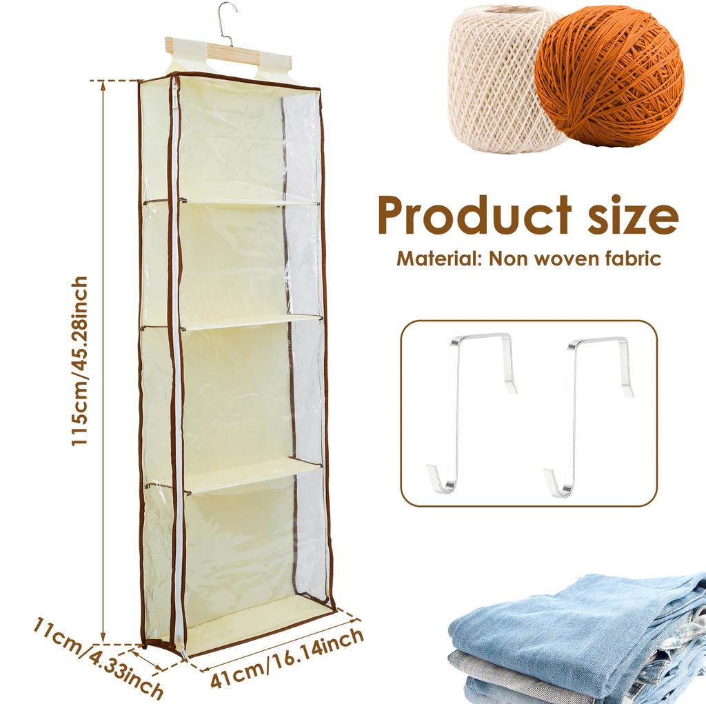 Over The Door Organizer with 4 Large Pockets Large Capacity Knitting Organizer Storage with Zipper Toy Plush/Hammock Hanging Bag