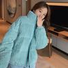 Autumn and Winter Age Reduction Pink Tender Skin White Stand-up Collar Pit Strip Design Loose Corduroy Cotton Clothes Short Coat Women