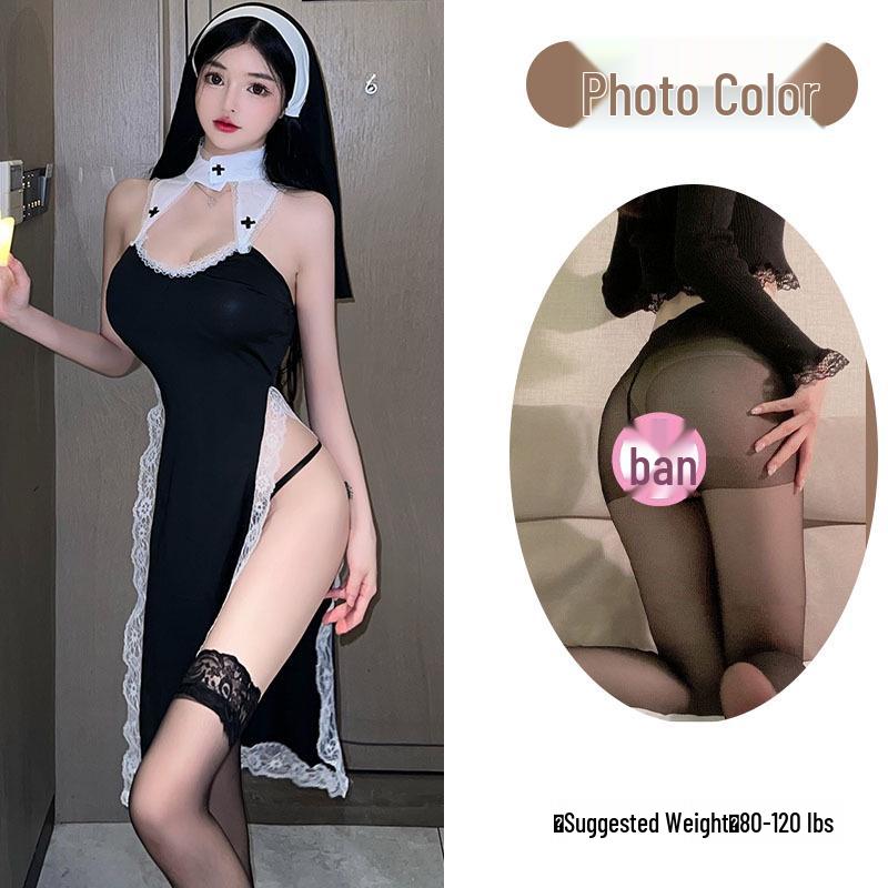 Love As Lingerie: Sexy High Slit Lace Nun Cosplay Set