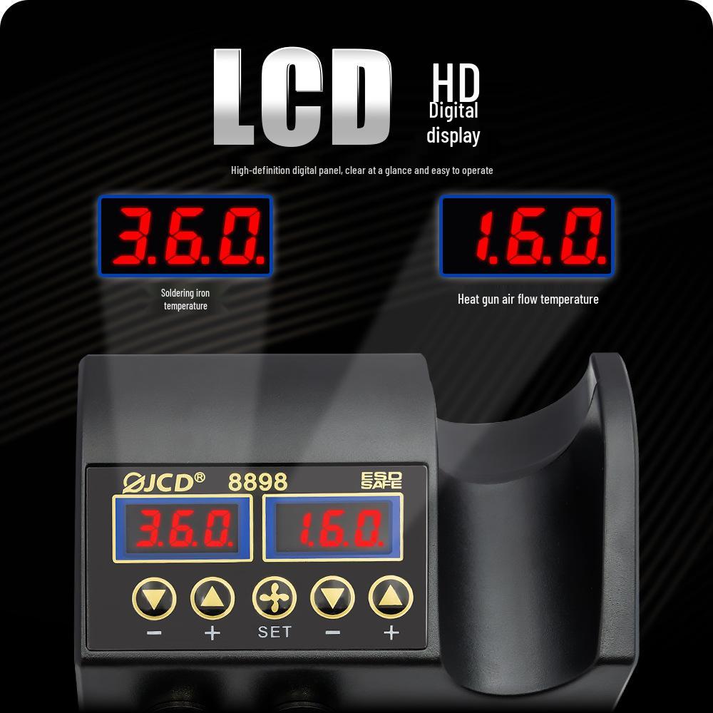 JCD 8898 Dual Digital Display 750W Hot Air Gun & Temperature-Controlled Electric Soldering Station