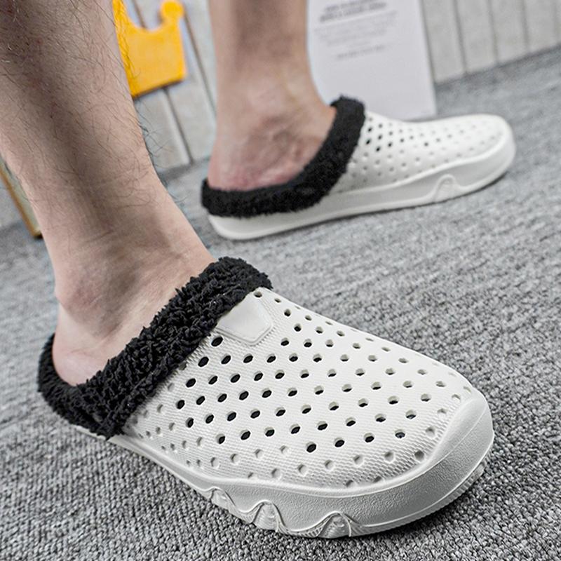 Winter Herren Damen Hausschuhe Warme Pelzige Hausschuhe Weiche Innen Schlafzimmer Cott Schuhe EVA Flauschige Slides Lässige Bequeme Plüsch Clogs