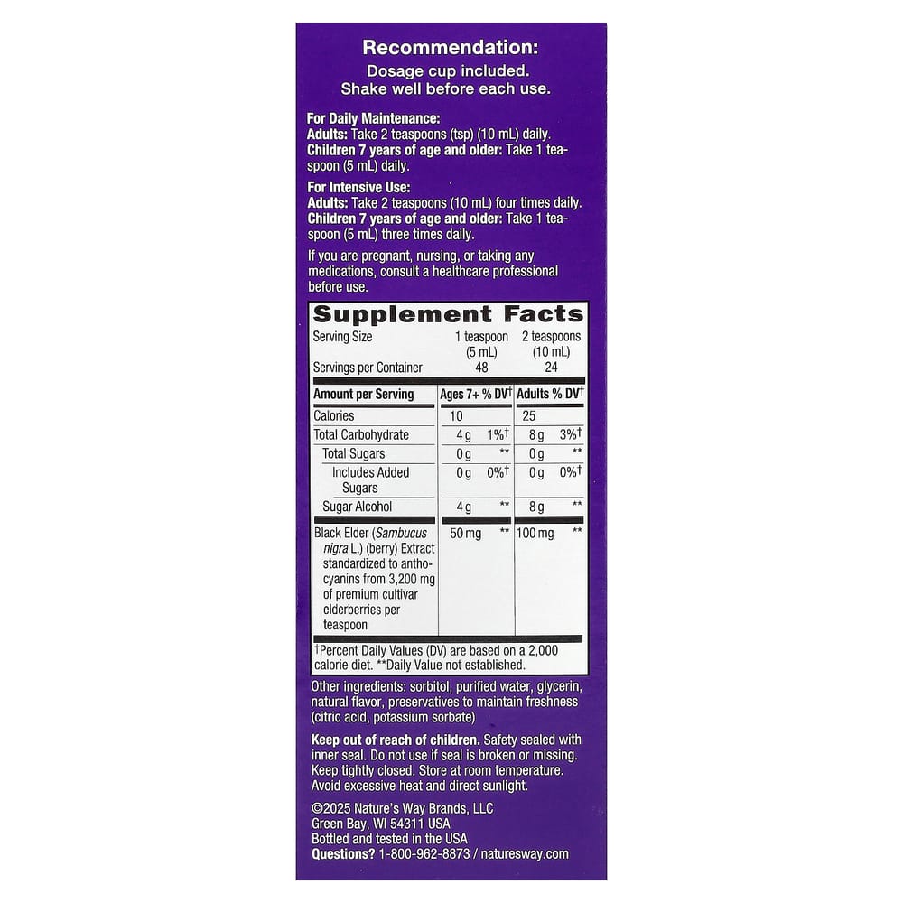 Nature's Way Sambucus Standardized Elderberry Sugar-Free 8 fl oz (240 ml)