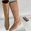Design sewing thread retro 2025 winter new pointed head inner height increase suede tall tube western cowboy boots women