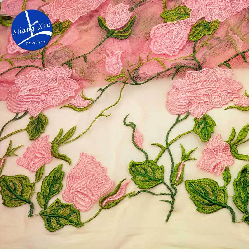 Polyester Light Silk Three-Color Embroidery Fabric, Water-Soluble Lace Full-Width Accessories, Colorful Heavy Industry Dyed Embroidery Cloth