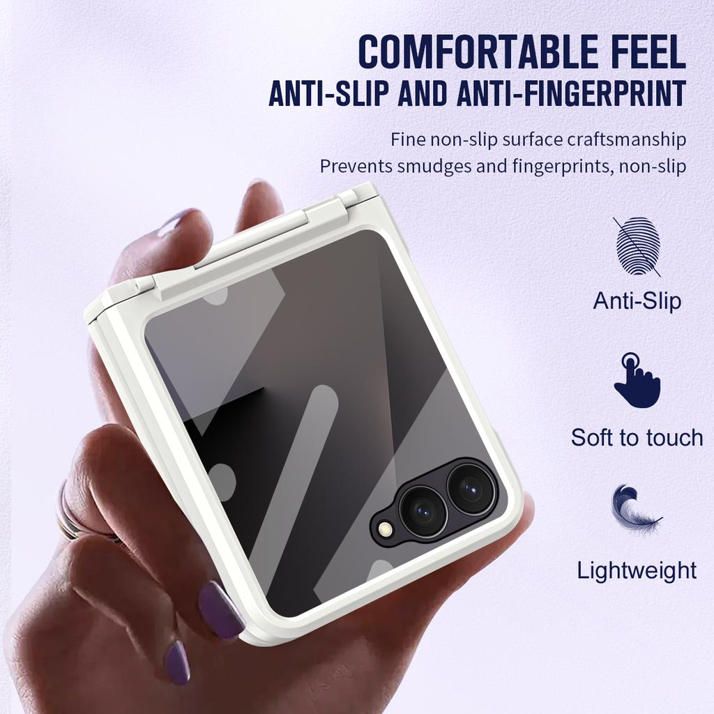 For Samsung Galaxy Z Flip7 5G Case Hard PC Phone Cover with Tempered Glass Rear Screen Protector