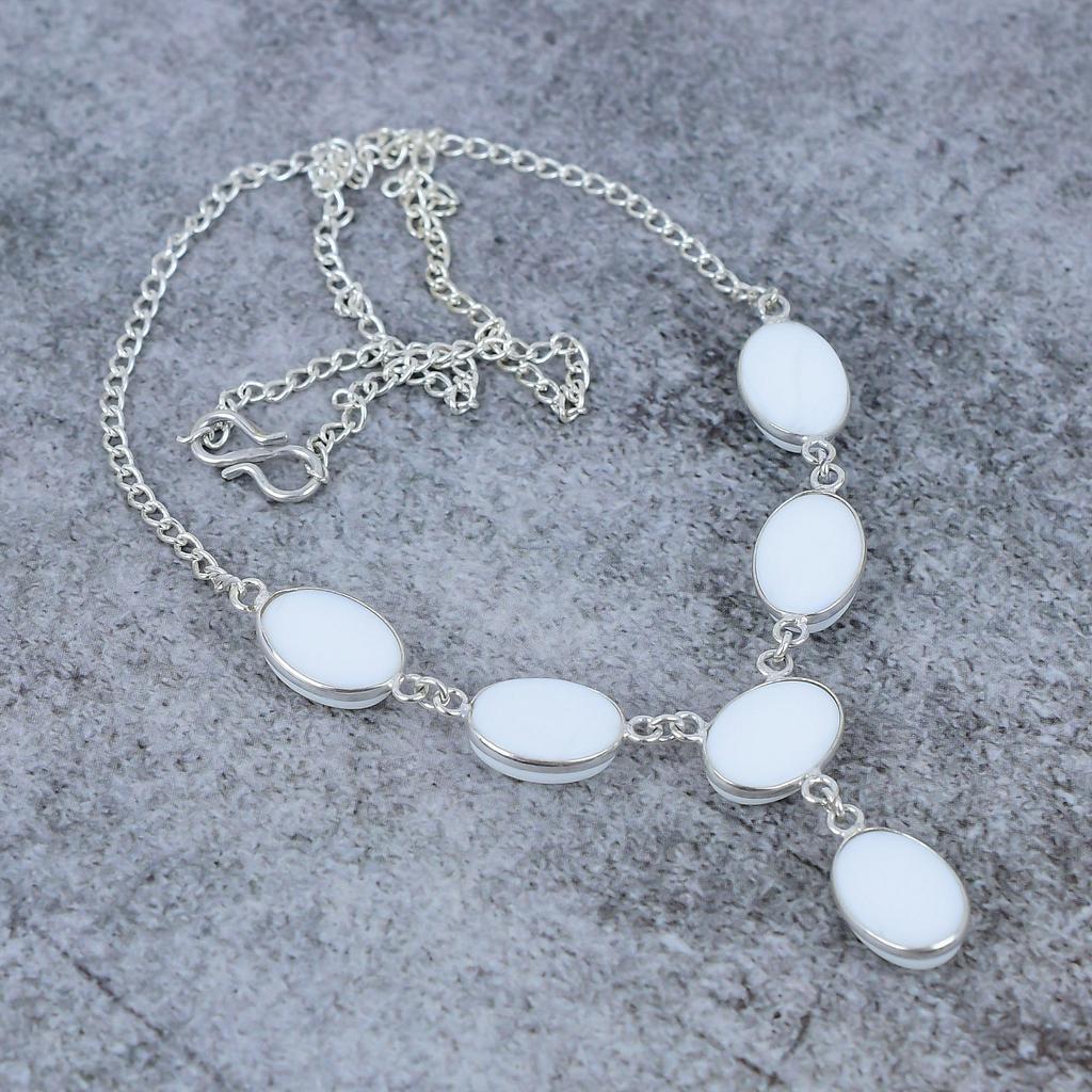 White Coral Gemstone Handmade 925 Sterling Silver Jewelry Necklace 18" M-406