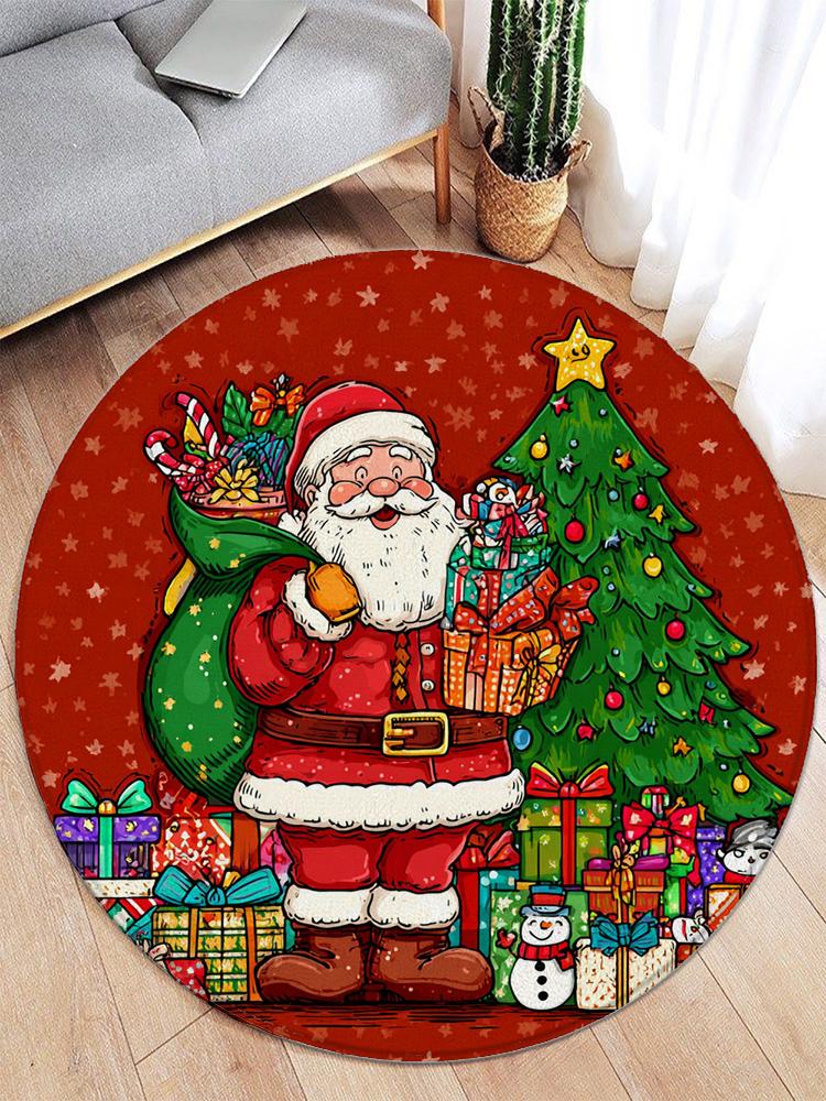 Christmas Santa Claus Round Rug Christmas Floor Mat Holiday Decoration Xmas Gift Home Interior Carpet Rug Festival Event Carpet