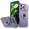 For iPhone 16 Pro Magnetic Phone Case TPU+PC Cover with Kickstand and Slide Lens Lid